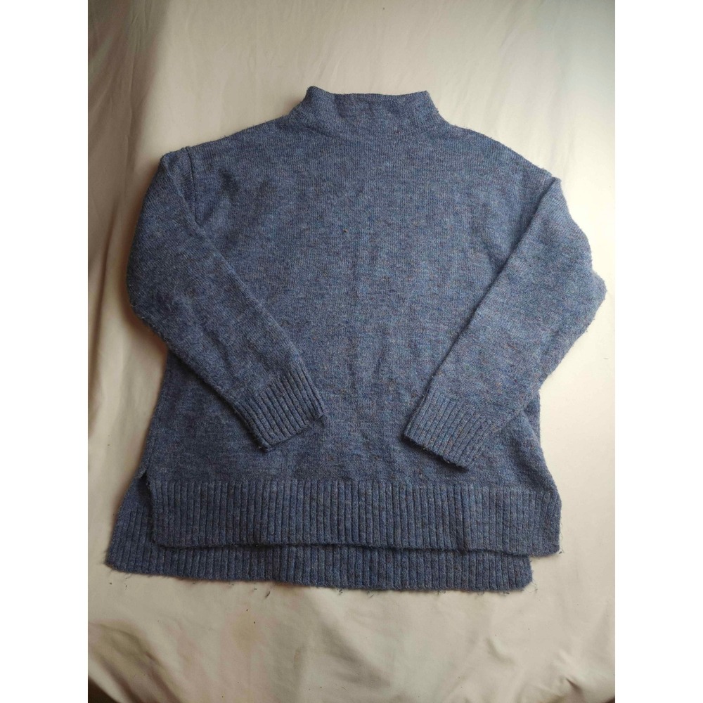 Well Worn Blue Marl Mock Neck Sweater Womens Medium Wool Blend High Low Hem